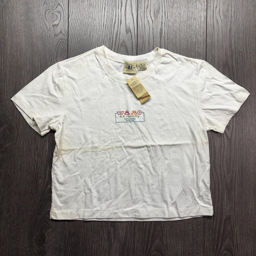 Vintage American Eagle Cotton T Shirt Womens Small Baby Tee White Deadstock